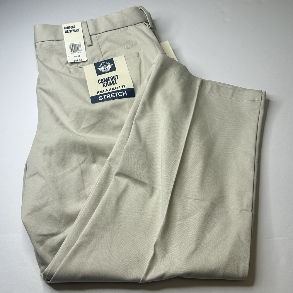 NWT Dockers Mens Comfort Khaki Pants 40x29 Relaxed Fit Stretch Beige Tan $58
